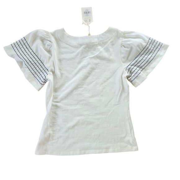 Downeast Basic Top Medium White with Blue Stripes on Sleeves Short Sleeve Shirt - Picture 2 of 8